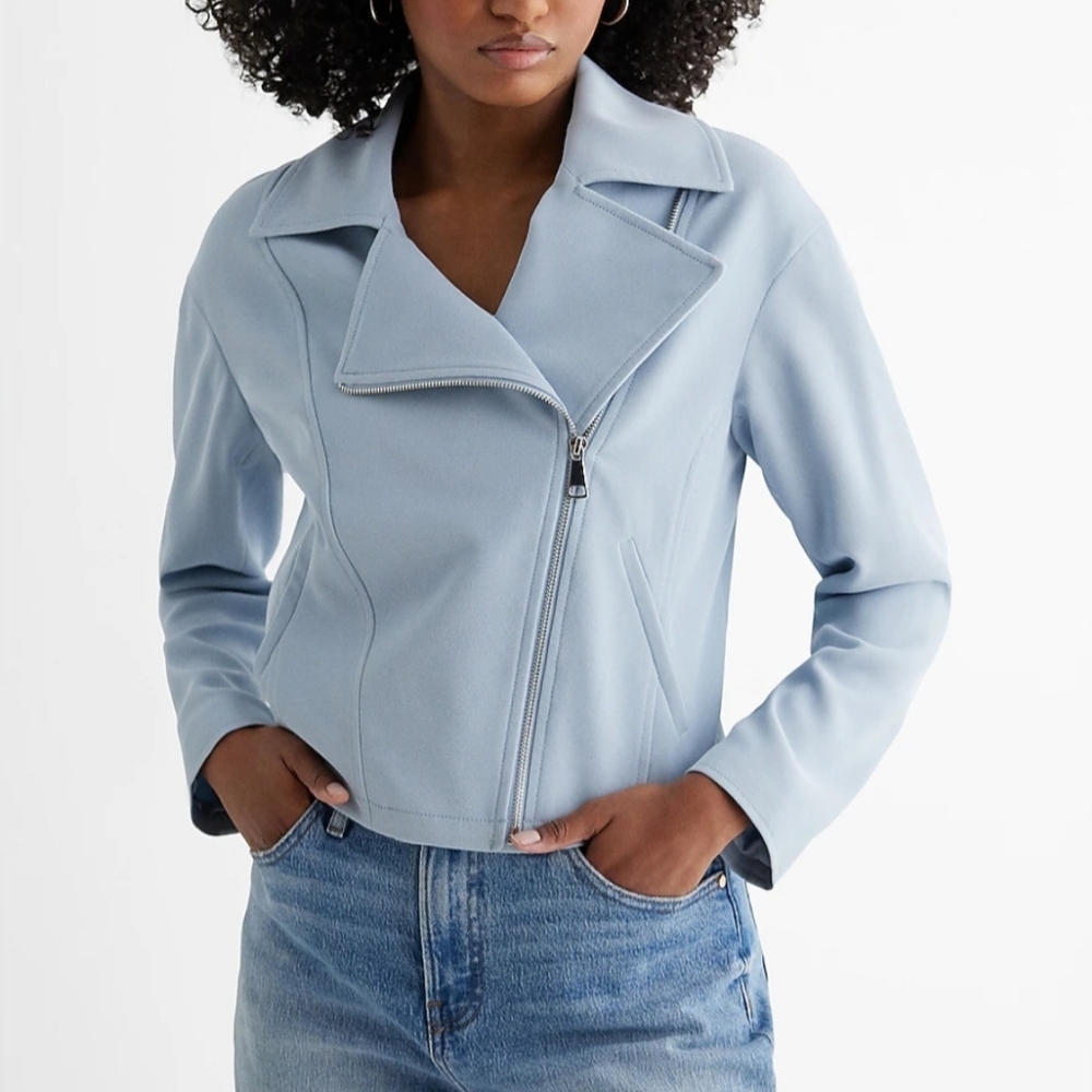 Express Light Blue Cropped Moto Jacket Size XS